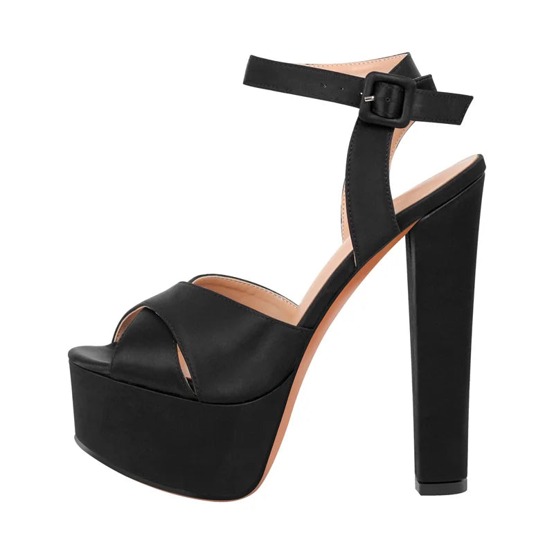 Onlymaker Women Sandals Ankle Strap Peep Toe Platform Black Chuncky High Heels Squre Toe Party Dress Casual Sandals