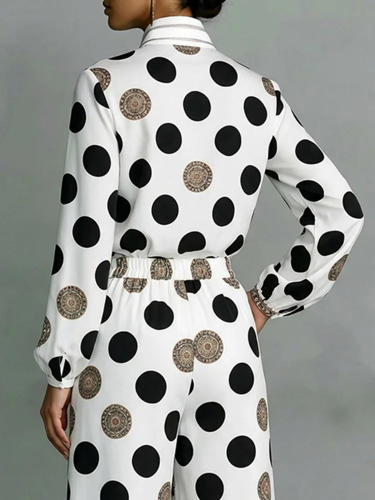 Yeezzi Women's Retro Floral Polka Dot Stand Collar Shirts Tops Long Sleeves Loose Fit Elegant Casual Daily Commuter Blouses