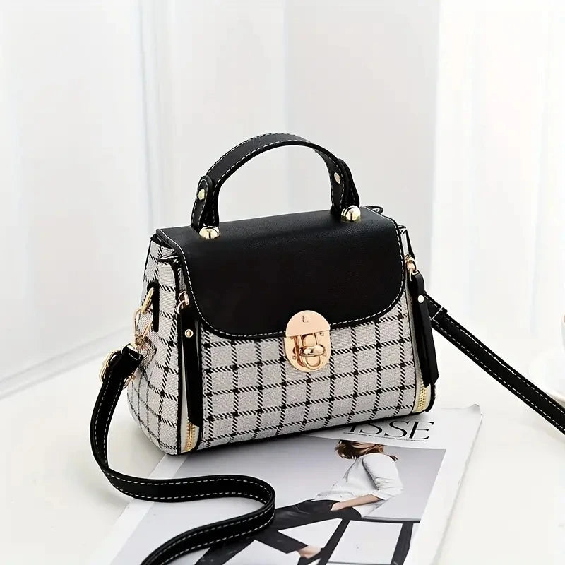 Women Trendy Flap Shoulder Bag PU Leather Crossbody Bag Simple Plaid Designer Messenger Bag Small Purse and Handbags Pouch