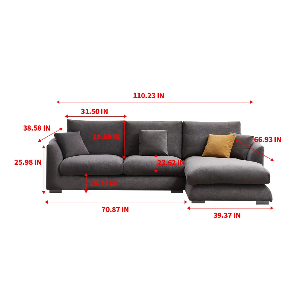 Cloud Down Filled Chaise Sofa Living Room Sofa L-shaped Recliner Sofa Comfortable Cloud Sofa Linen Sofa Removable...