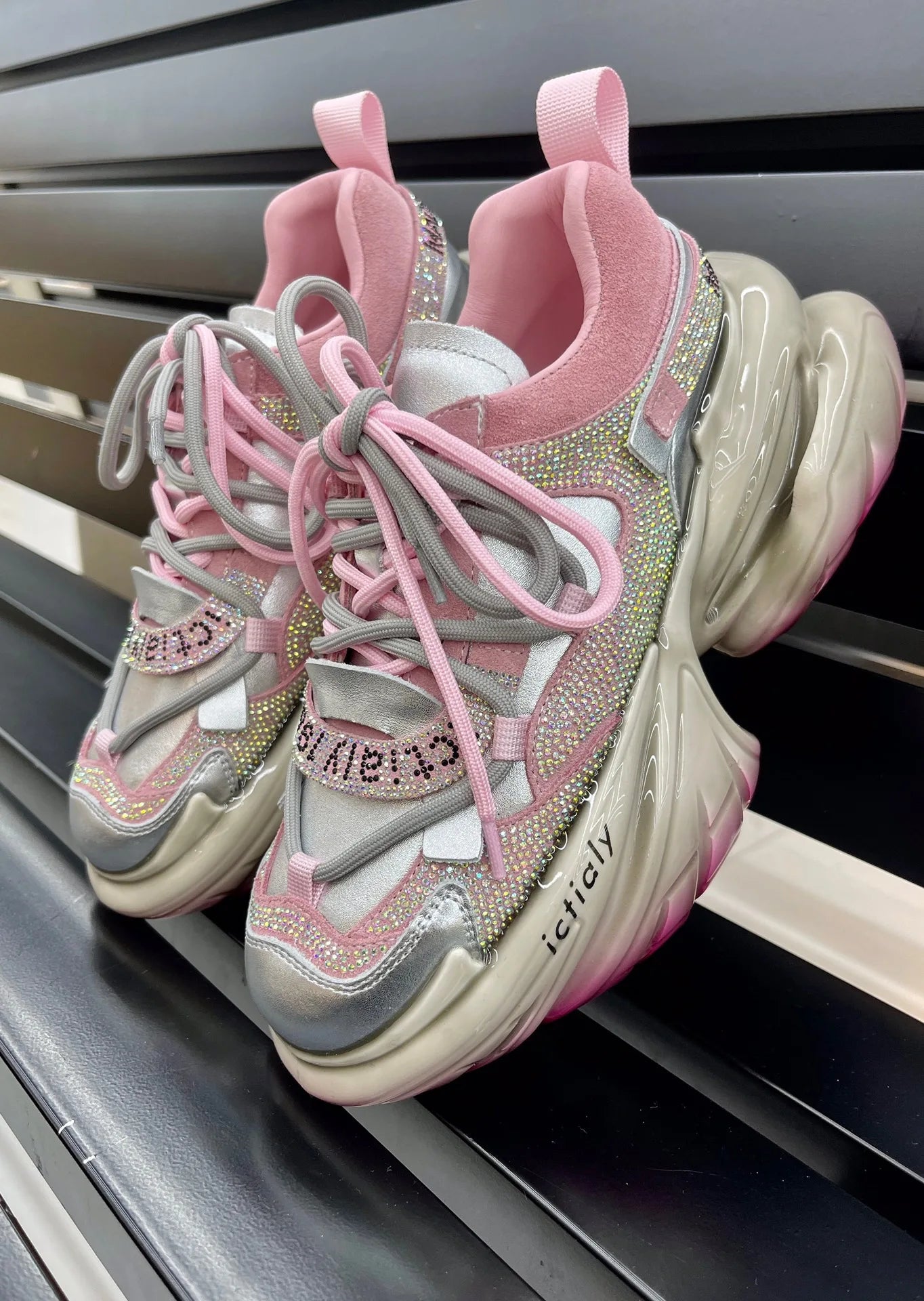 Women High Heels Platform Shoes Spring Crystal Fashion Luxury Designer Brand Chunky Sneakers Unique Design Real Leather Trendy