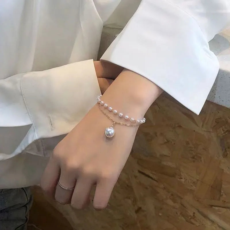 Vintage Double Layered Crystal Pearl Beaded Bracelet for Women Ethnic Natural Stone Beads Wrap Bangle Bracelet Jewelry...