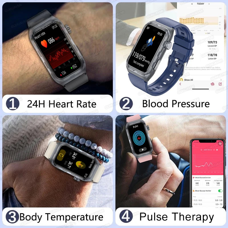 2025 New Nursing Grade ECG+PPG Pulse therapy Smartwatch Men Blood lipid Uric acid Bluetooth call Health Bracelet For Android iOS