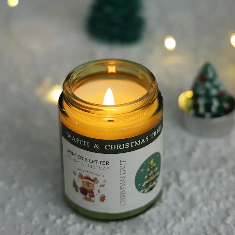 Christmas Scented Candle in Glass Aromatic Xmas Candles Guest Gift Candle Jar Freesia Ebony Scent - Kimlud