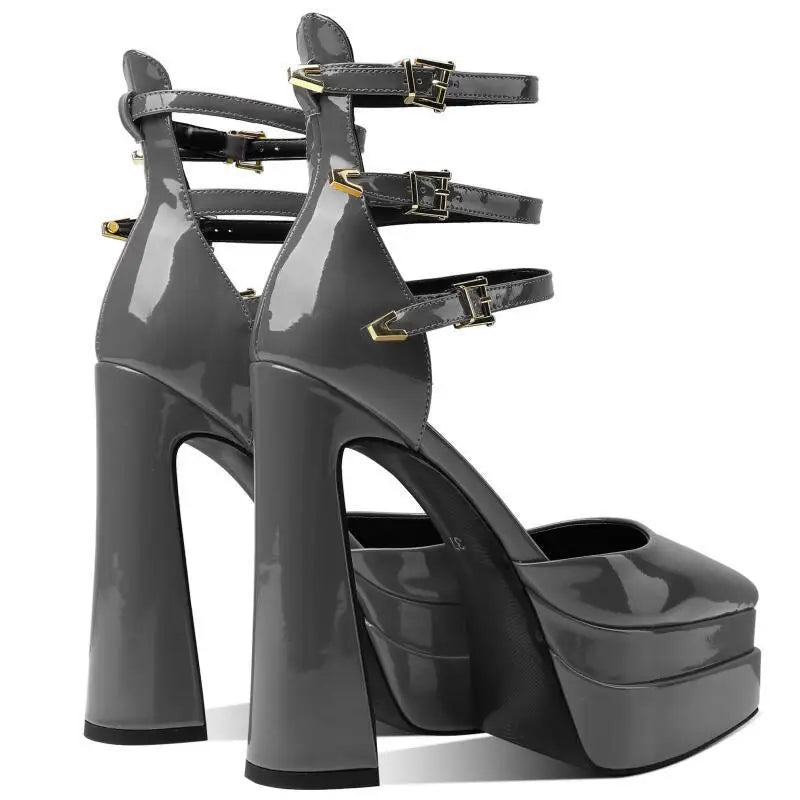European/american Style Summer Thick Heels High Heels Wrapped Sandals Women's Pointed Belt Buckle Fashionable Women's Shoes