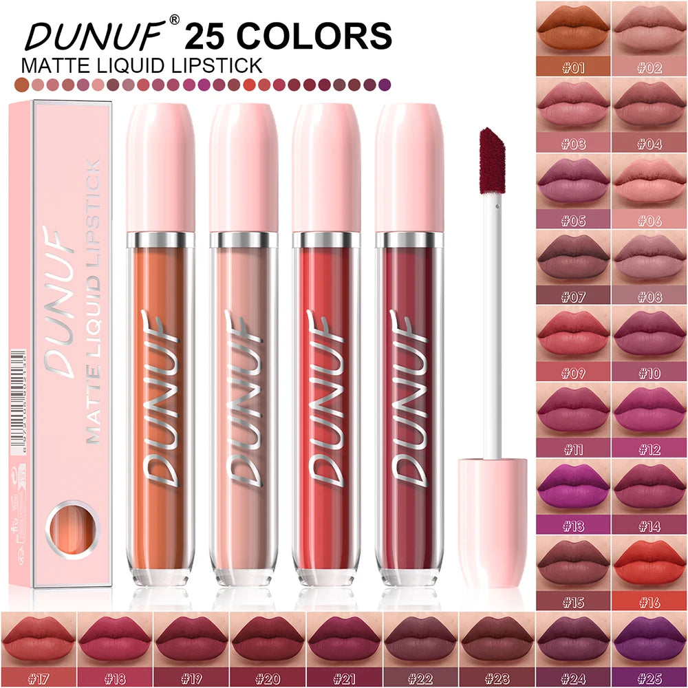 DUNUF 1Pc Matte Lip Gloss Bean Paste Liquid Lipstick Long-Lasting Waterproof Easy To Color Non-Fading Sexy Red Matte Lip Glaze