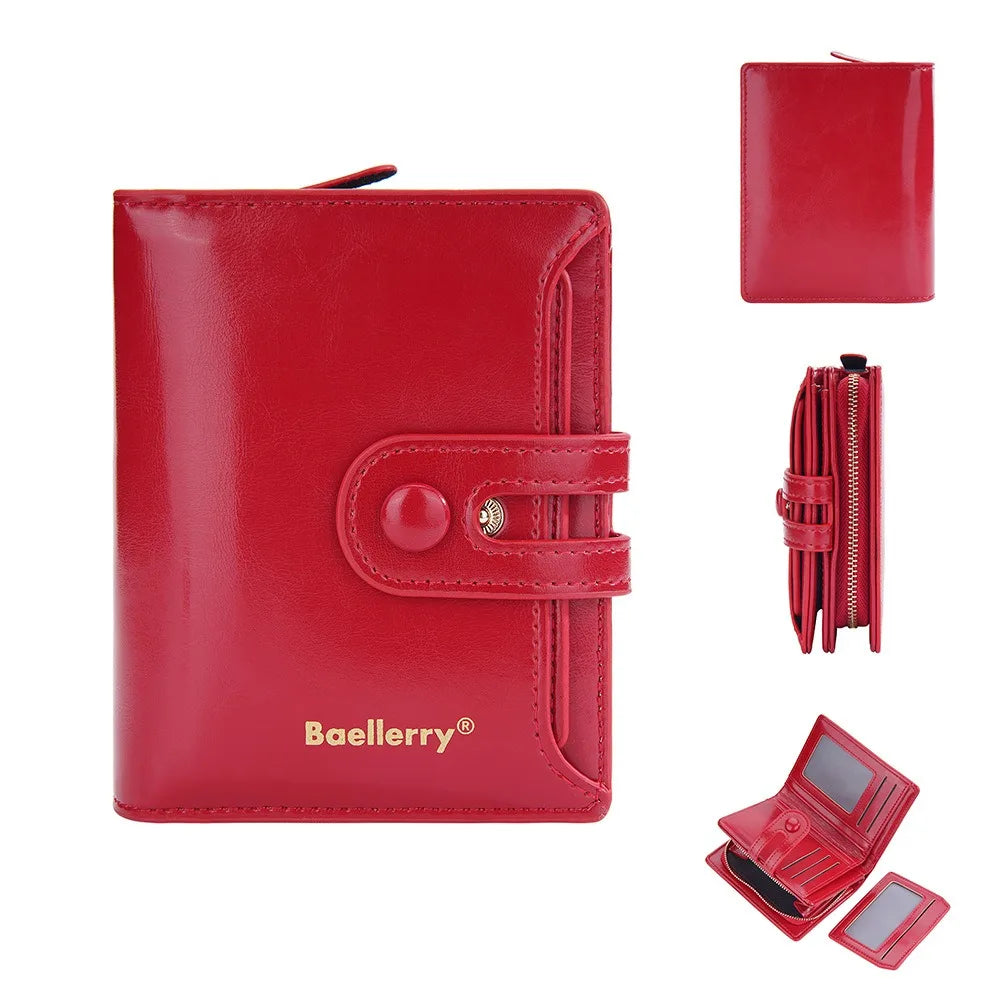 Women's Oiled Waxed Leather Wallet - Buckle Closure, Vertical Zipper Coin Pocket & 6 Card Slots (Heritage Design)