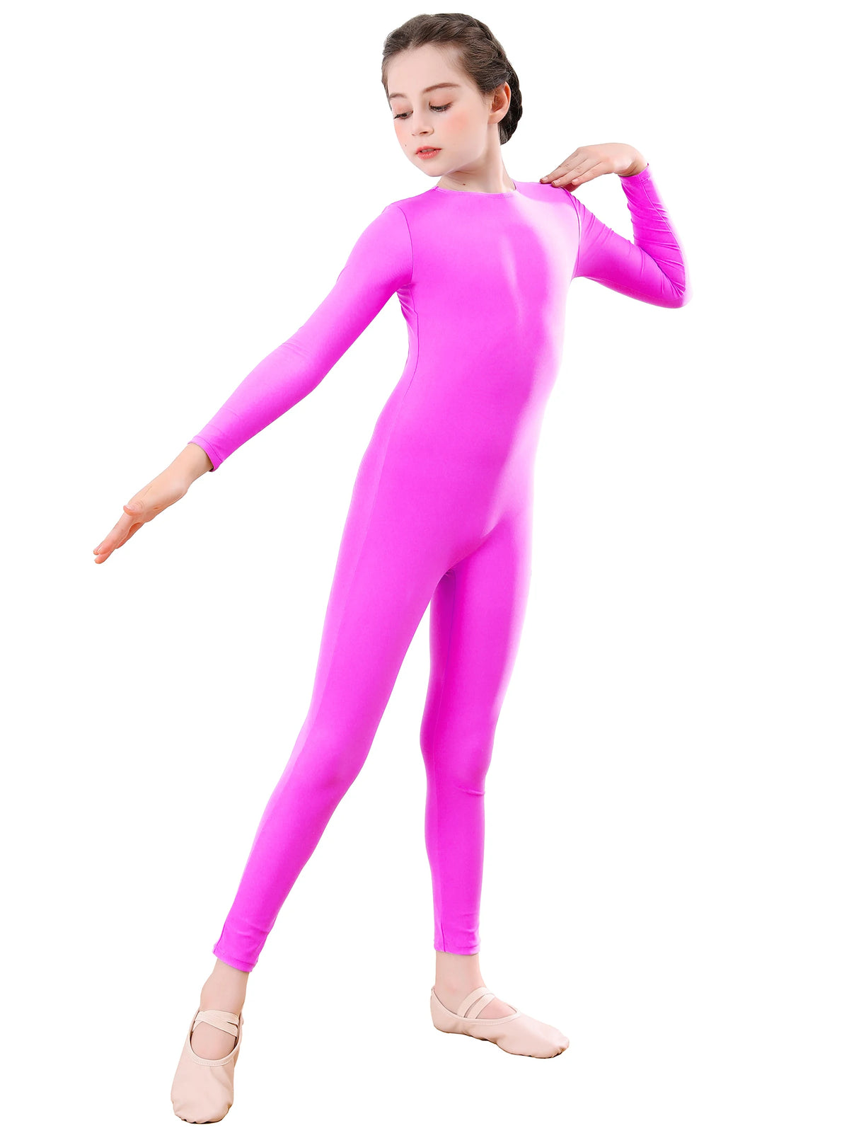 AOYLISEY Girls Black Long Sleeve Unitard Boys Gymnast Bodysuit Spandex Full Body Kids Jumpsuit Scoop Neck Dance Costumes