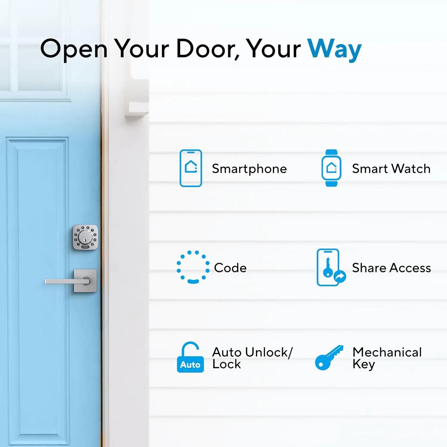 Smart Keyless Entry Door Lock with Bluetooth, App Control, Backlit Keypad, Auto Unlock for Front Door