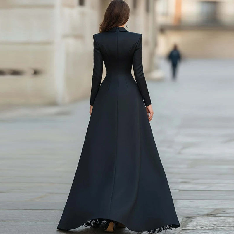 Autumn Women's Lapel Button Top and Skirt Two Piece Set Lace Patchwork Slim Fit Party Suit Elegant Solid Formal Occasion Outfit