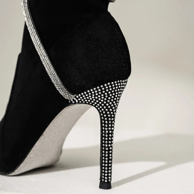 Autumn Winter Fashion Faux Suede Snake Coiled Women Boots Luxury Crystal Stiletto High heels Ankle Boots Shoes Botas Mujer