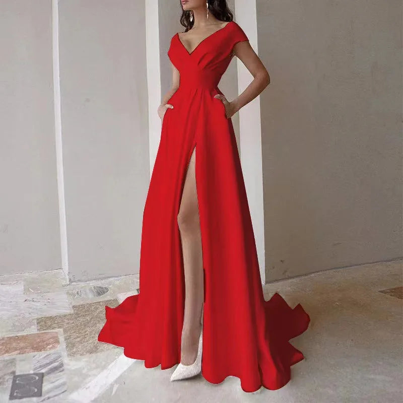 WEIN White Dress Women Evening Summer Sleeveless V Neck Sexy Split Maxi Long Elegant Party Womens White Dresses Black Red - Kimlud