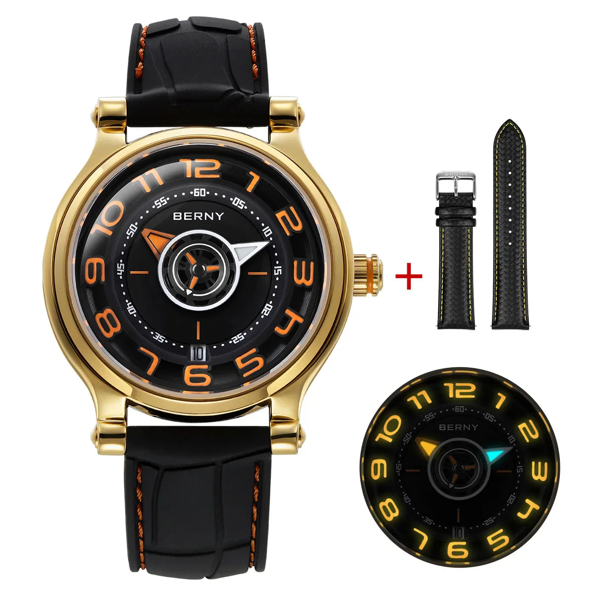 BERNY Men's Mechanical Watch Sapphire Miyota 8215 Multifunction Super Luminous Watch Compass Tire Dial Cool Play Men Wristwatch