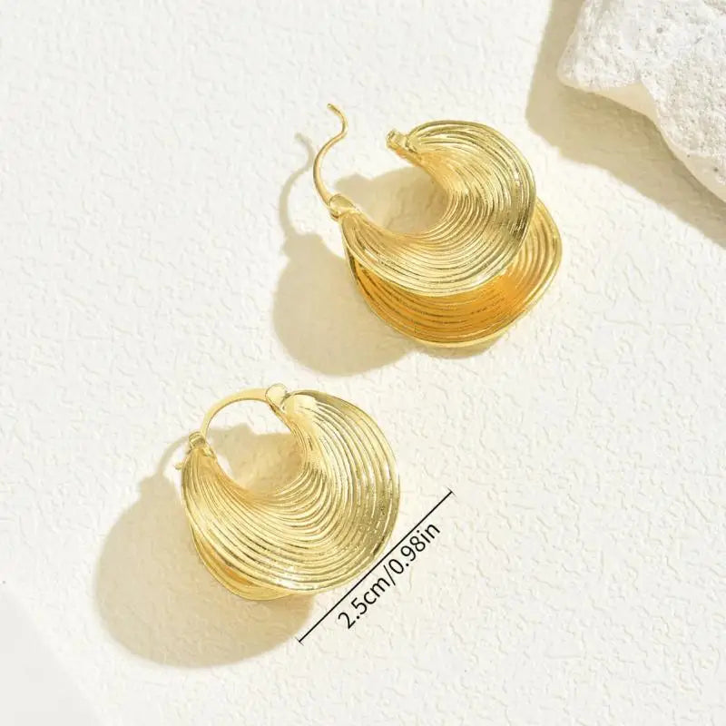 Unique Geometric Irregular Striped Large Ear Buckle Earrings for Women Creative Metal Gold Color Fan Shaped Earring...