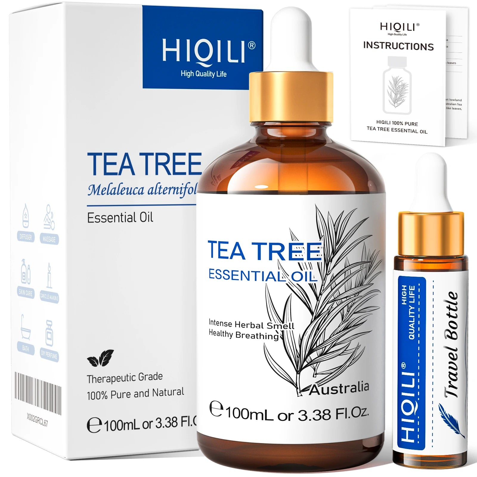 HIQILI 100ML Pure Sandalwood Essential Oil Lavender Jasmine Eucalyptus Peppermint Ylang Ylang Frankincense (Choose Scent)