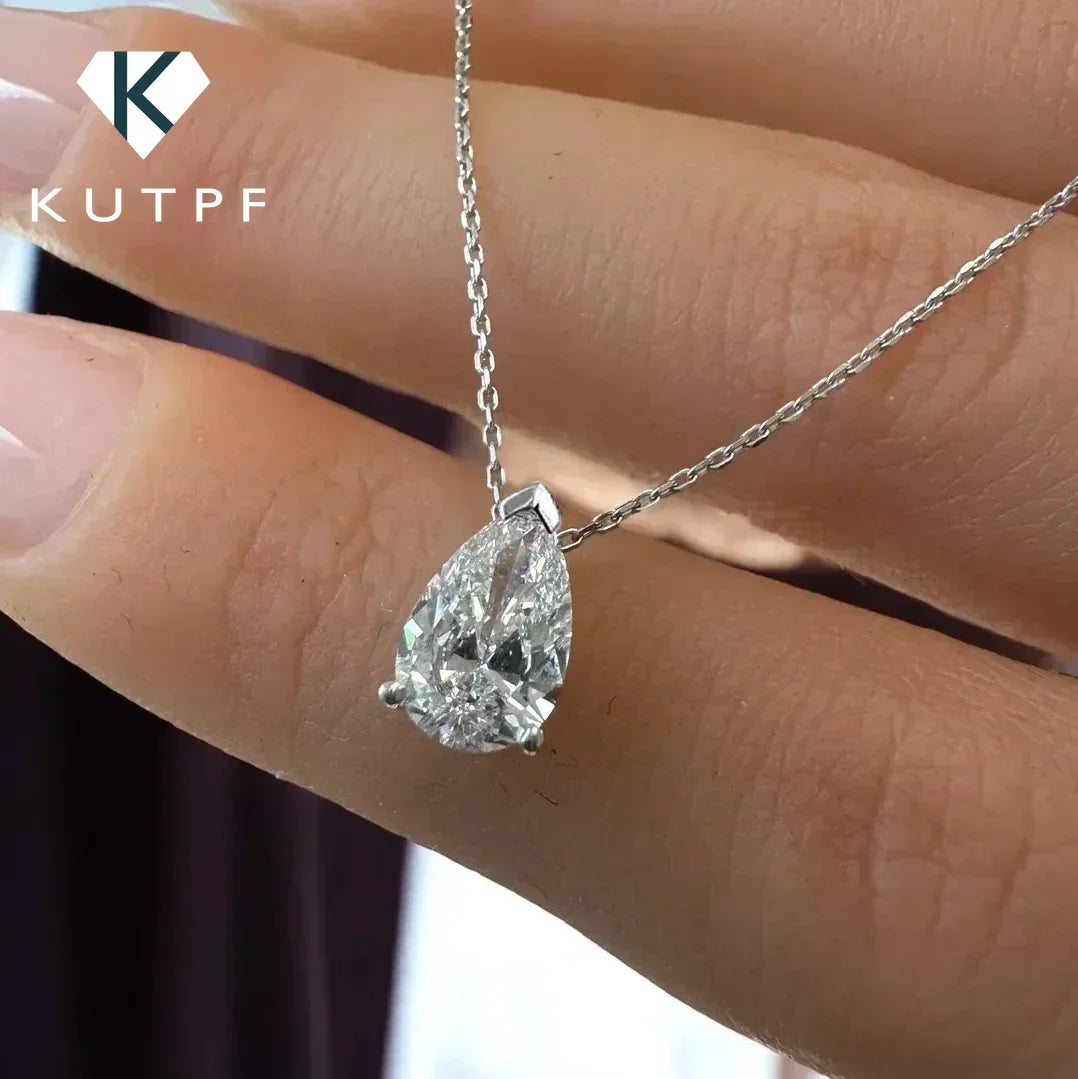 1/2/3/4CT Water Drop Moissanite Pendant Necklace for Women Certified 925 Silver Pear Cut Solitaire Diamond Pendant Neckchain