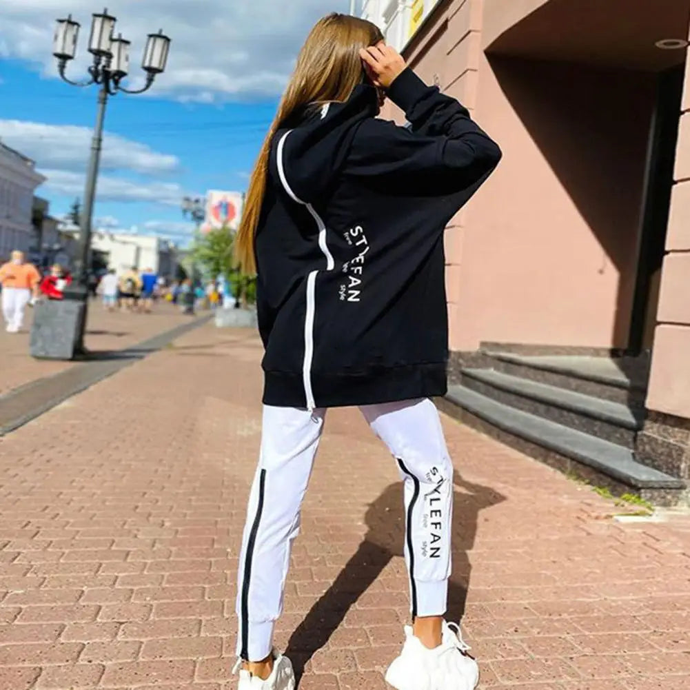 Winter Chic Oversized Tracksuit Back Zipper Long Hoodie + Pants Set Street Sportswear Pullover Hip-Hop Two-Piece Women Outfits - Kimlud
