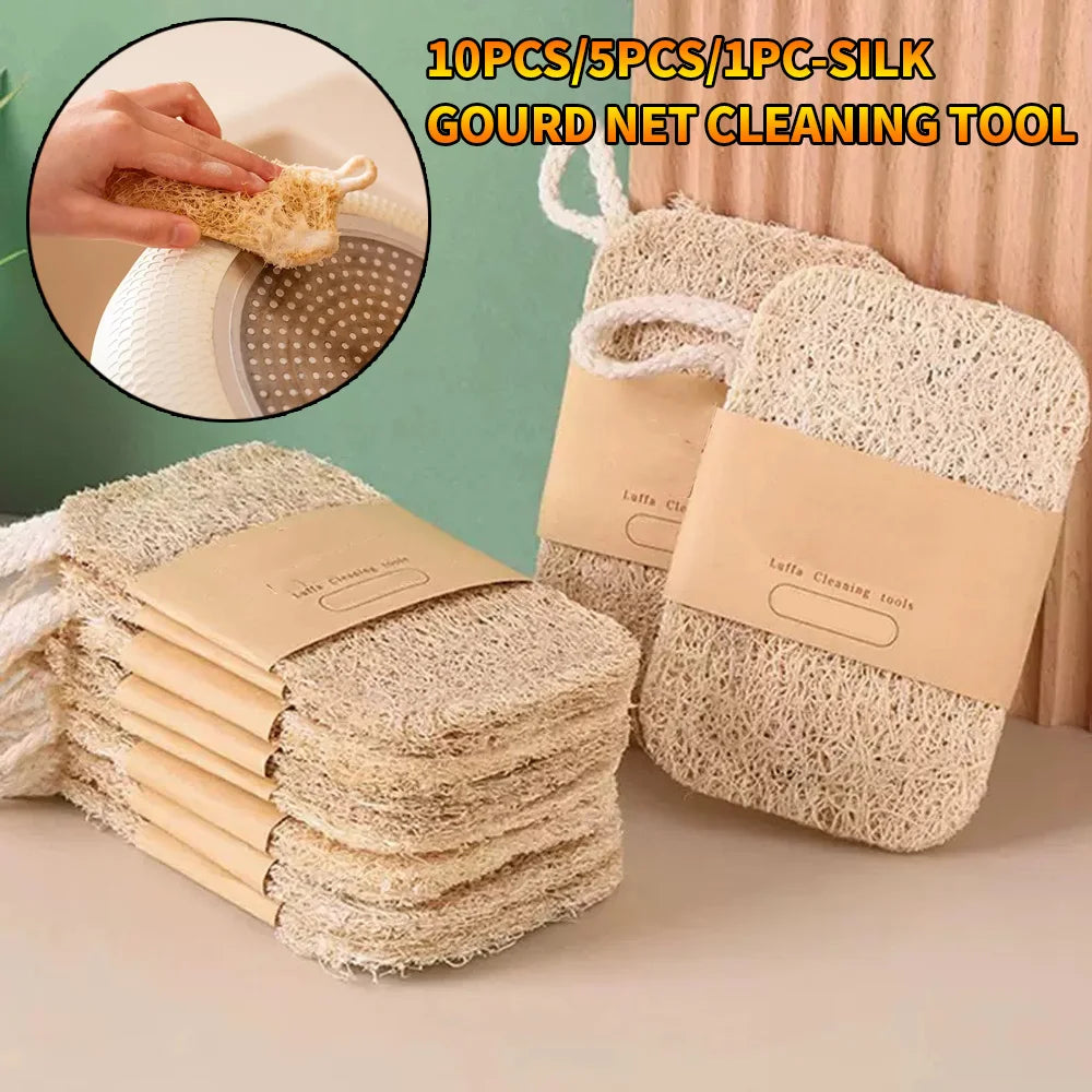 10PCS/5PCS/1PC - Double layer natural loofah sponge for kitchen cleaning, biodegradable, suitable for kitchen cleaning
