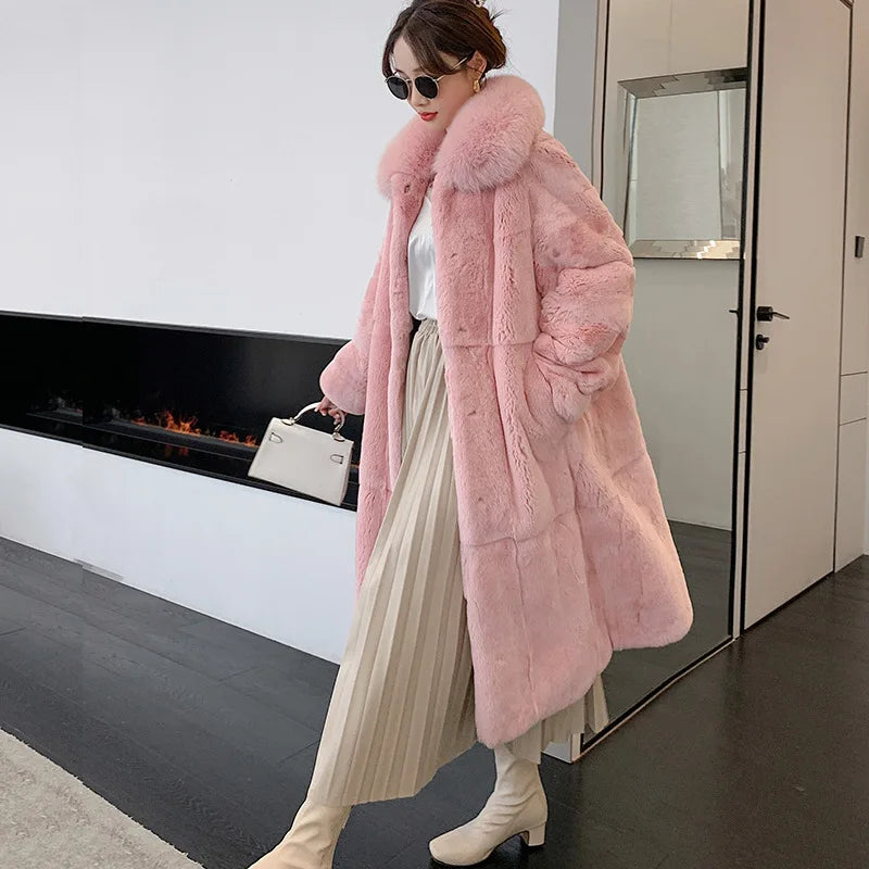 5XL Oversized Autumn Winter Faux Fur Coat Women Loose Long Plush Jackets Thick Warm OverCoat Female Large Fur Collar Parka 2023