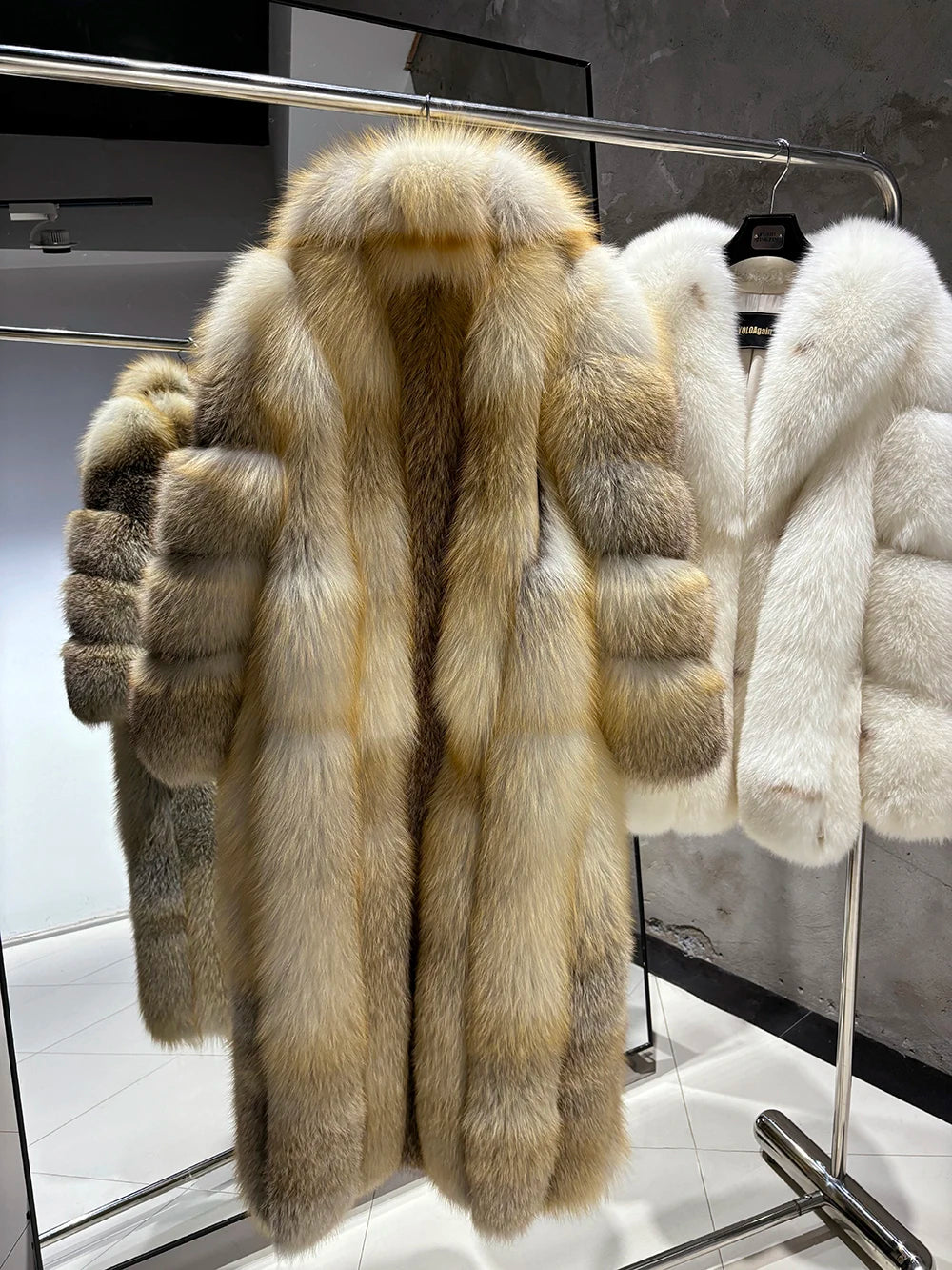 YOLOAgain Luxury Long Real Fox Fur Jacket Coat Women2025 Winter Natural Golden Fox Fur Coat Outerwear