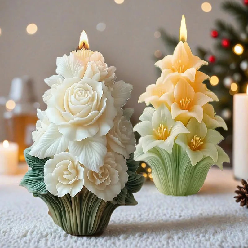 Rose tree candle mold, elegant white flower design, suitable for home decoration and ornaments, handicrafts and creative gifts. - Kimlud