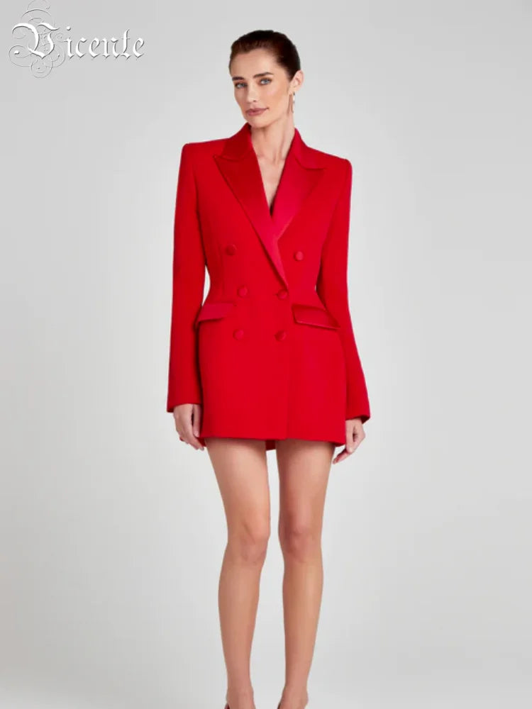 VC Fashion Sexy Red Blazer V Neck Long Sleeves Mini Dress for Formal Gala Gown