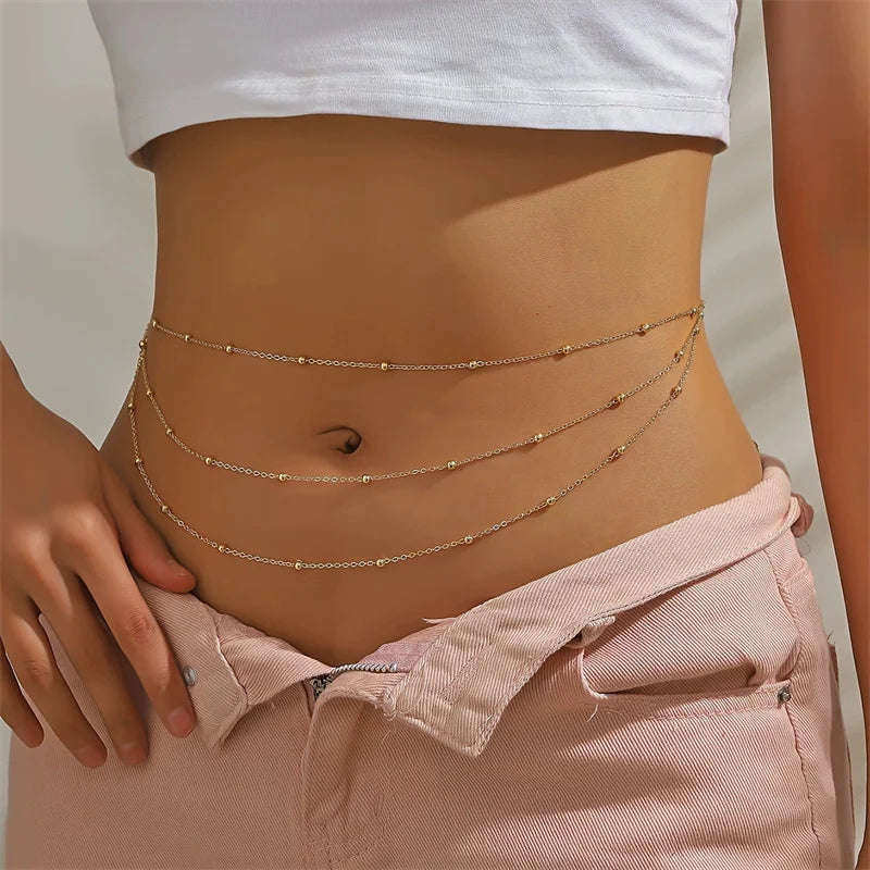 Sexy Gold Color Belly Chains for Women Minimalist Layered Beads Waist Chain Summer Beach Bikini Body Jewelry Accessories Gift - Kimlud