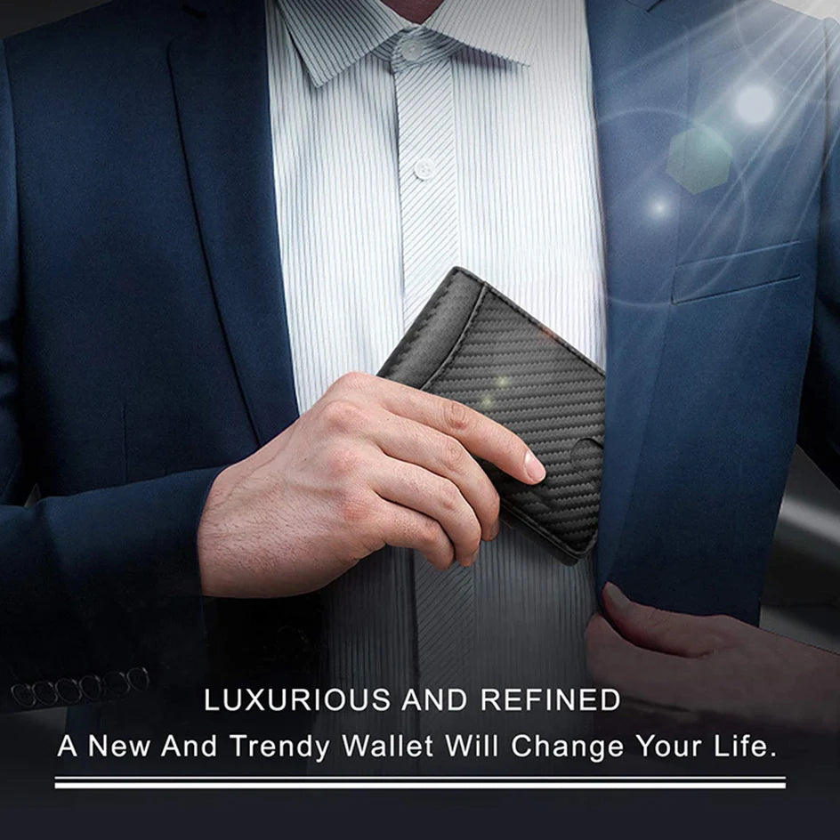Rfid Leather Men Wallets Money Bag Slim Thin Card Holder Wallet Carbon Fiber Male Small Short Purse Black Billfold Walet Gifts