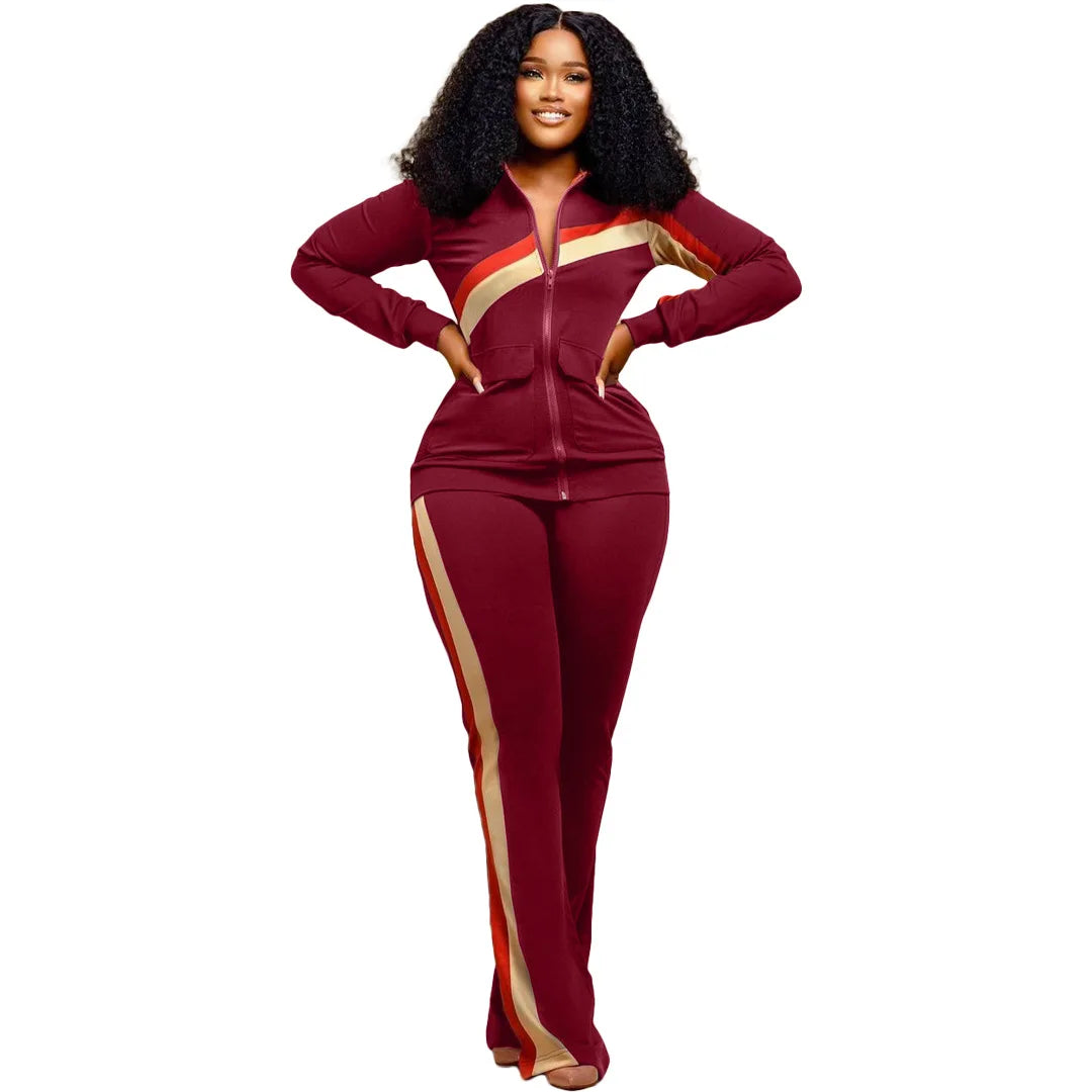 Women Fall Clothes 2025 Slim Zippered V-neck Jacket Trousers Tight Sports Long Sleeves Suit Conjuntos De Mujer 2 Piezas Elegante