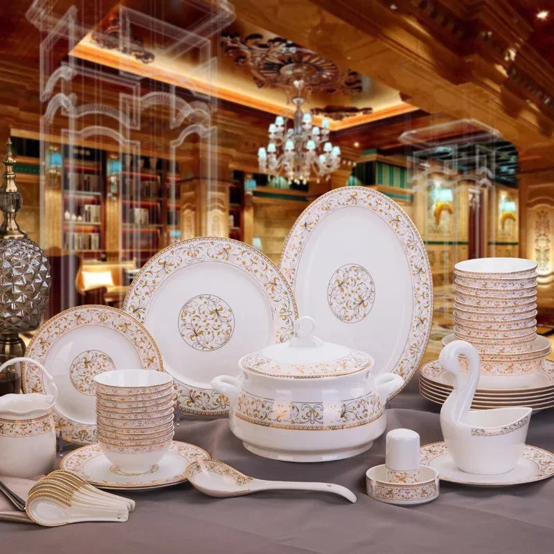 Porcelain Dinner Set Bone China Tableware Ceramic Dish Ensemble Dinnerware Collection Elegant Diner Service Kit - Kimlud