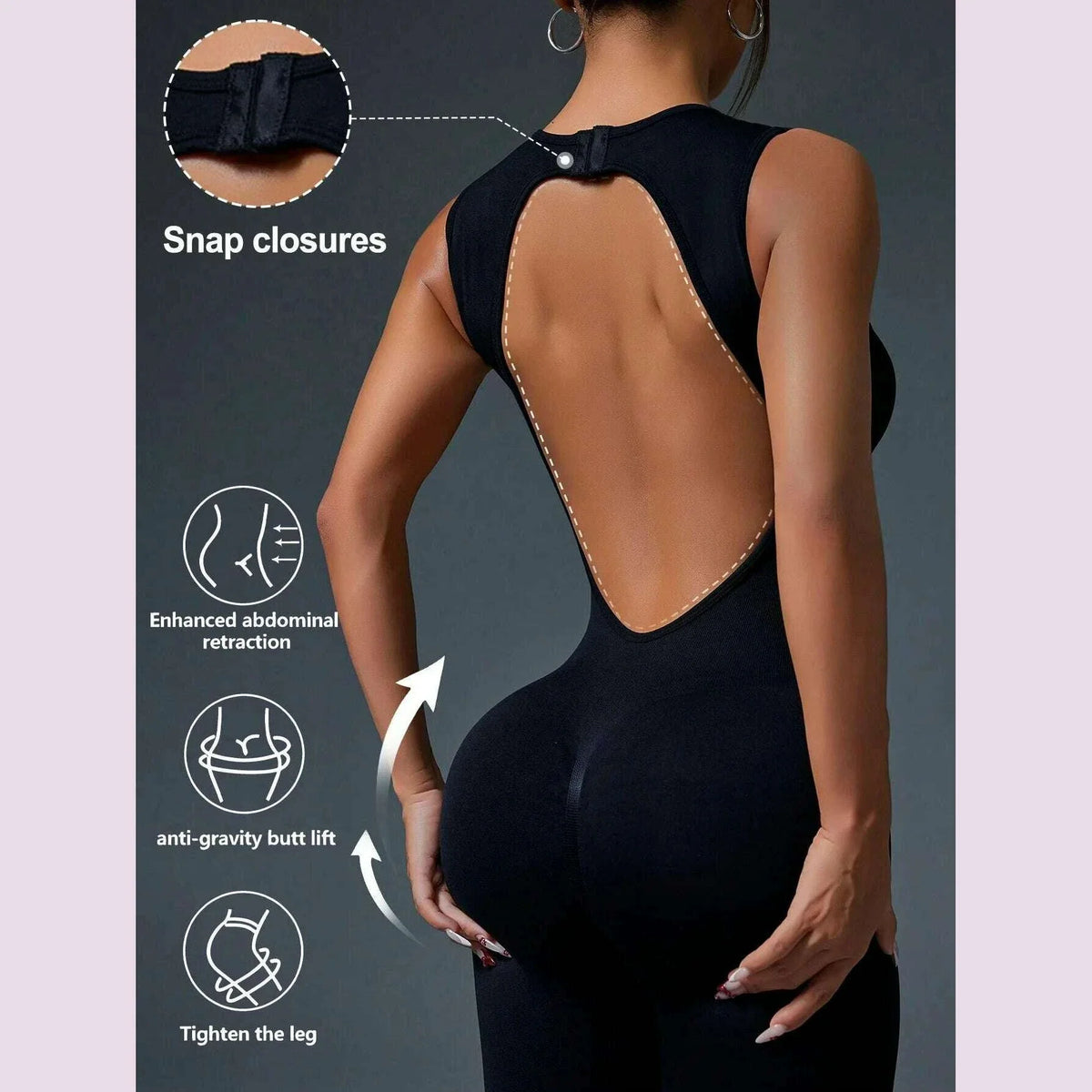 Tight Crewneck Sleeveless Jumpsuit, Zipper Closure Sports Yoga Slim Fit Long Seamless Jumpsuit, Women's Tracksuit