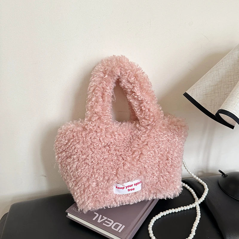 Korean Style Winter Bag Soft Fluffy Handbag Women's Bag Khaki Plush Crossbody Bag Versatile Bolsas Feminina Warm Lamb Wool Totes