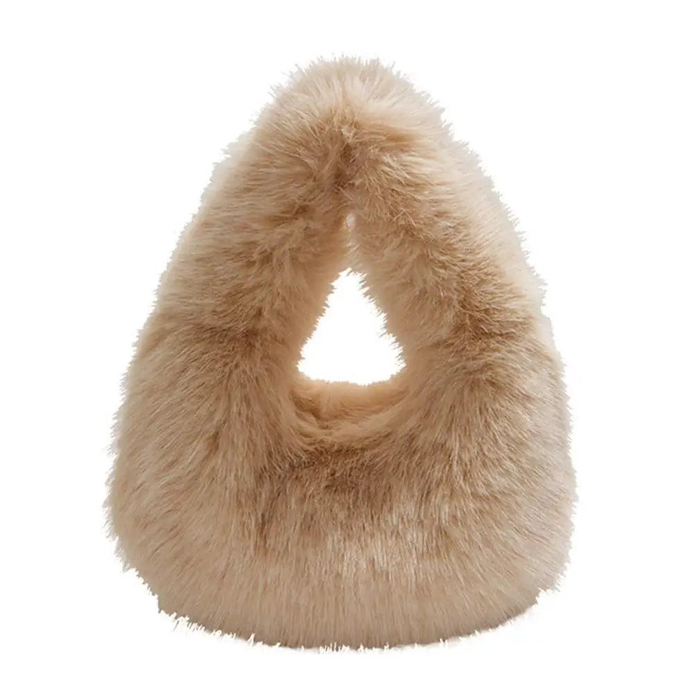 Winter Shoulder Bags Casual Furry for Women Solid Color Soft Plush Ladies Clutch Purse Handbags Lightweight Female Hobos Bag