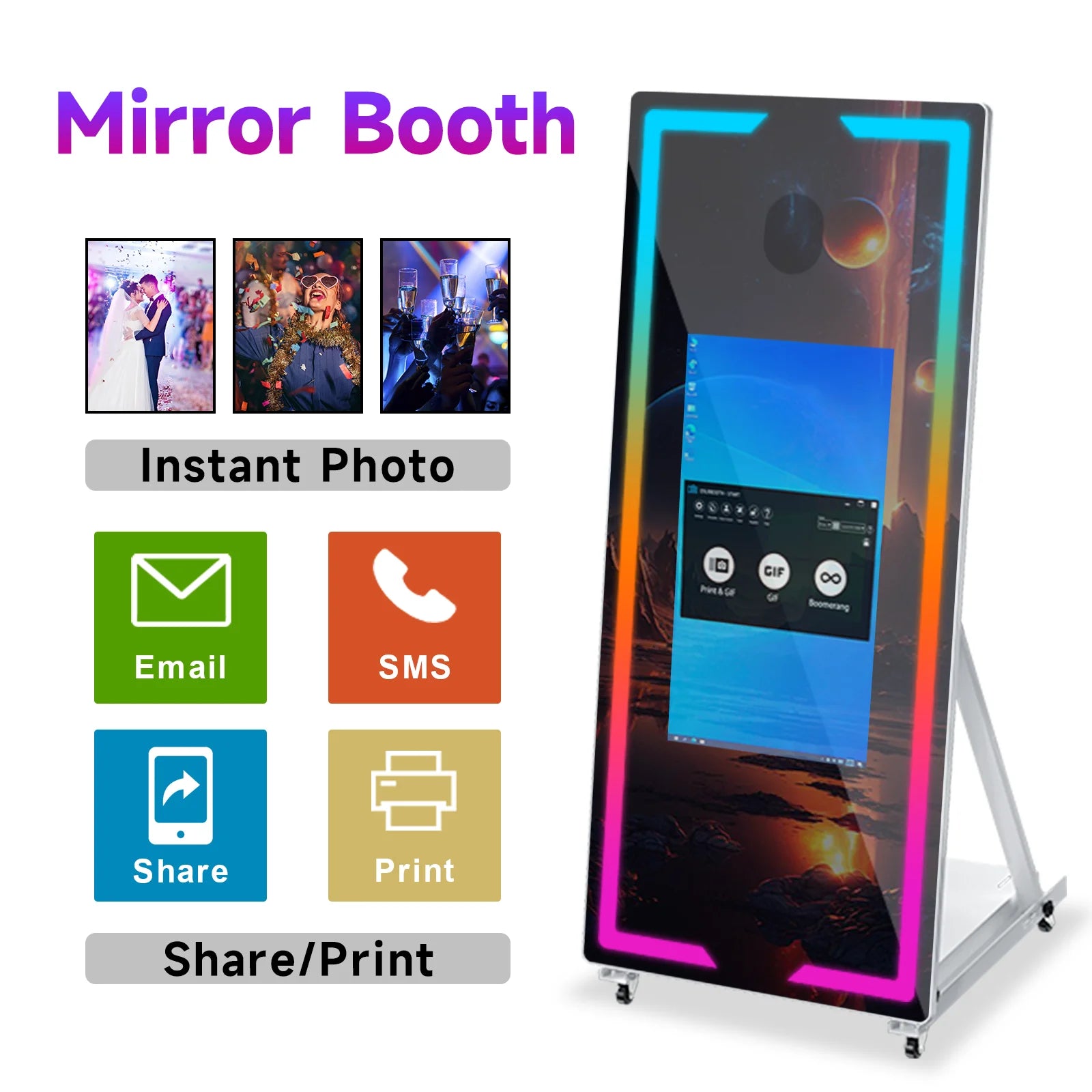 65 inch Mirror Photo Booth Machine with Camera and Printer Portable Magic Mirror Selfie Touch Screen LED Frame Kiosk |...