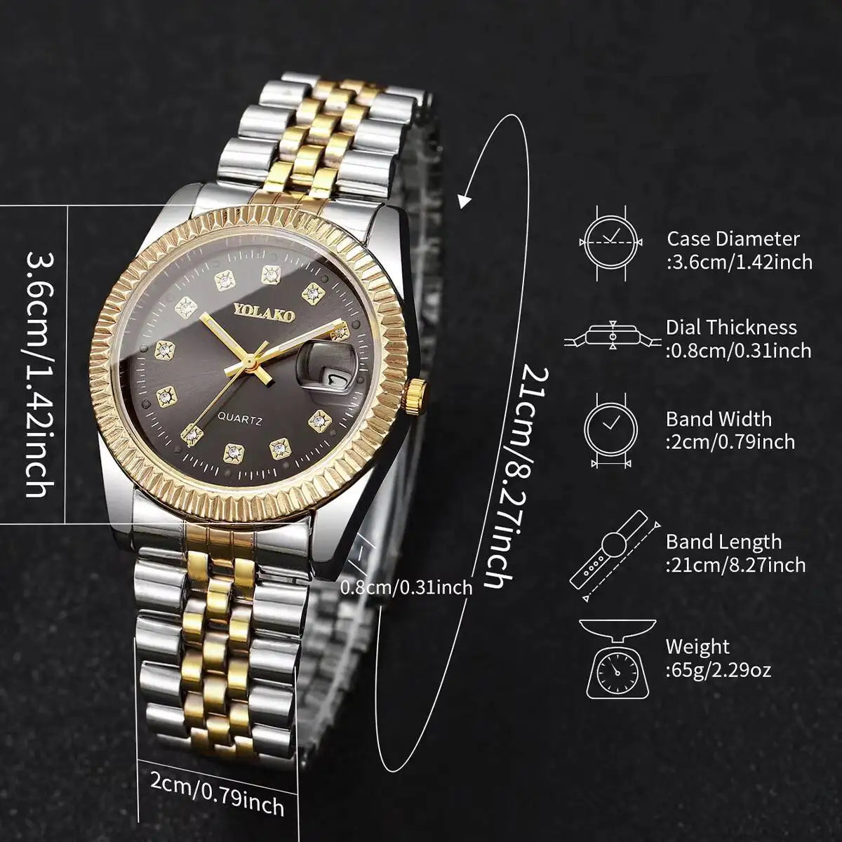 Luxury Rhinestone Men Business Watches Fashion Women Quartz Watch with Calendar Clock Gift(Without Box)