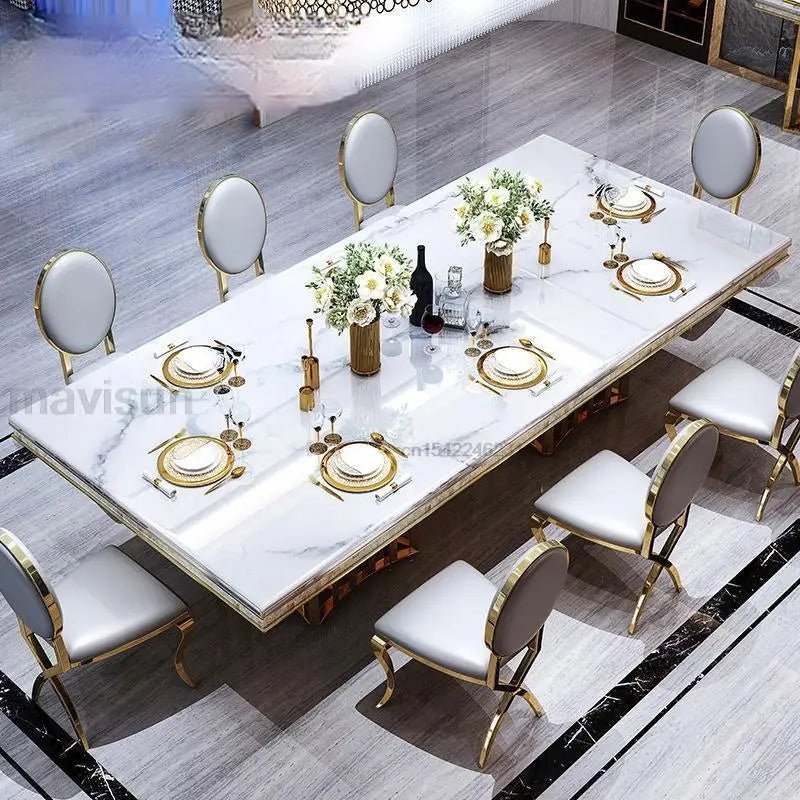 Luxury White Marble Dining Table And Chair Combination Rectangular Kitchen Tables Italian Type Large Concise Modern Furniture - Kimlud