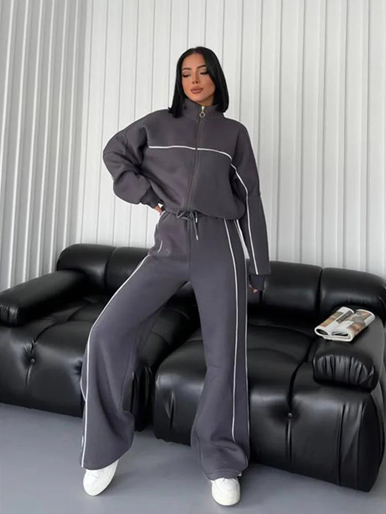 womens clothing 2 pieces set Casual Sports Suits Long Sleeved Half High Collar Cardigan Sweater Trouser Tracksuit Women Clothing
