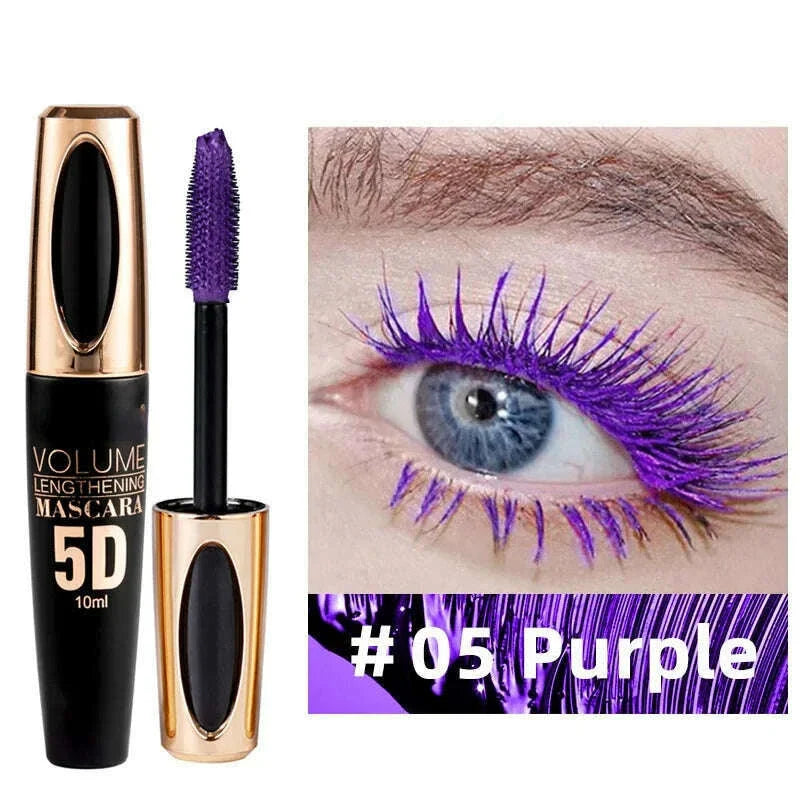 5D Mascara Makeup Waterproof Sweatproof Non-smudgy Slim Color Purple Blue White Mascara Waterproof Cosmetics