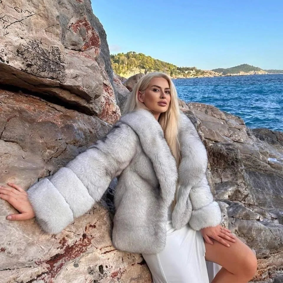 Fox Fur Coat for Women, 100% True Fox Fur Coat, Flip Collar, Warm Clothing, Winter Fashion, New, 2024