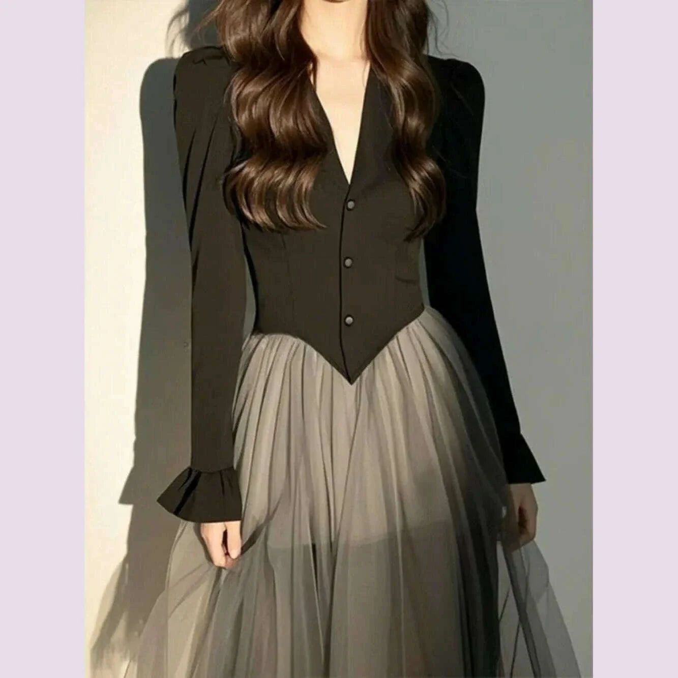Neploe Celebrity Advanced Fashion Luxury Dress Patchwork Mesh Elegant Vintage Women Vestidos 2025 New Flare Sleeve Minority Robe