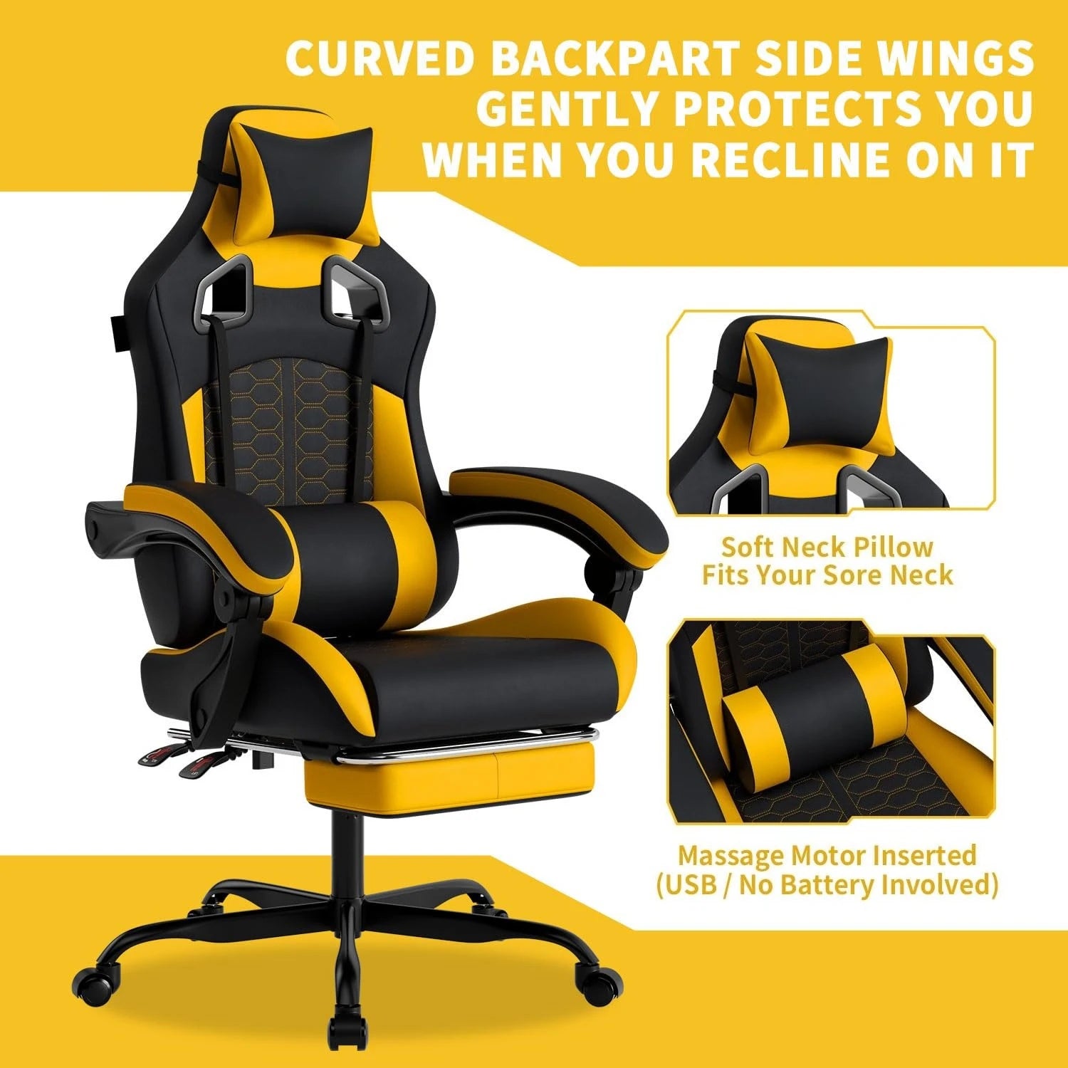 Ergonomic Massage Gaming Chair with Footrest Headrest Lumbar Support High Back PVC Leather 300LBS, Customized