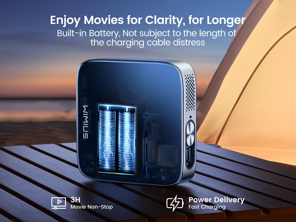 WiMiUS Mini Projector Android 11.0 DLP Projector Rechargeable Ultra Short Throw WiFi Bluetooth Projector FHD 1080P...