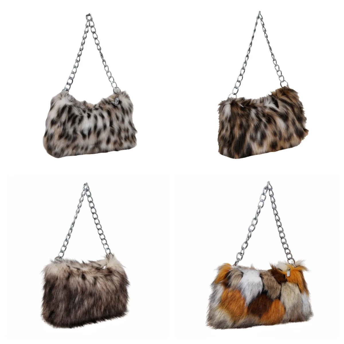 Luxury Leopard Design Plush Underarm Bag for Women Winter Faux Furry Chain Shoulder Bags Female Furry Dinner Purse Handbags