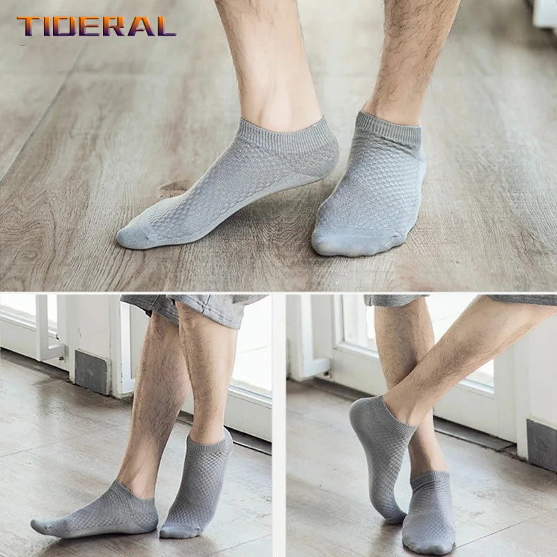 5 Pairs Men Bamboo Fiber Crew Socks Man High Quality Summer Winter Business Breathable Black Male Dress Ankle Socks |...