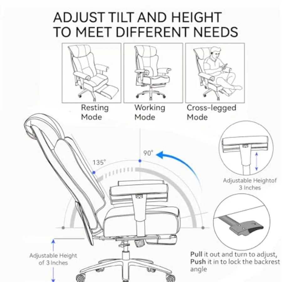 Ergonomic Office Chair 450LBS with Foot Rest High Back PU Leather Big and Tall Executive Chair with Adjustable Padded...