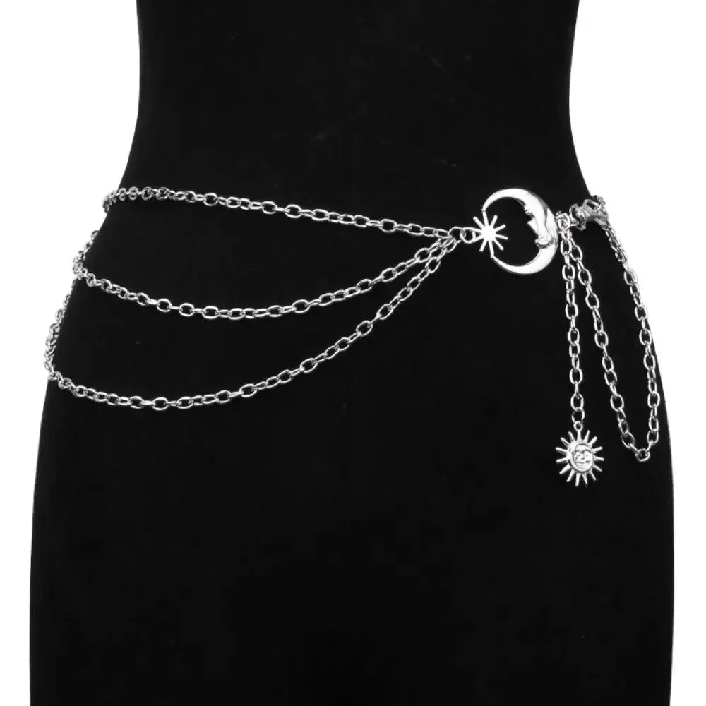 Punk Hip Hop Style Thin Waist Chain Sun Moon Star Women Chain Belt Vintage Fashion Metal Alloy Waistband Clothing...