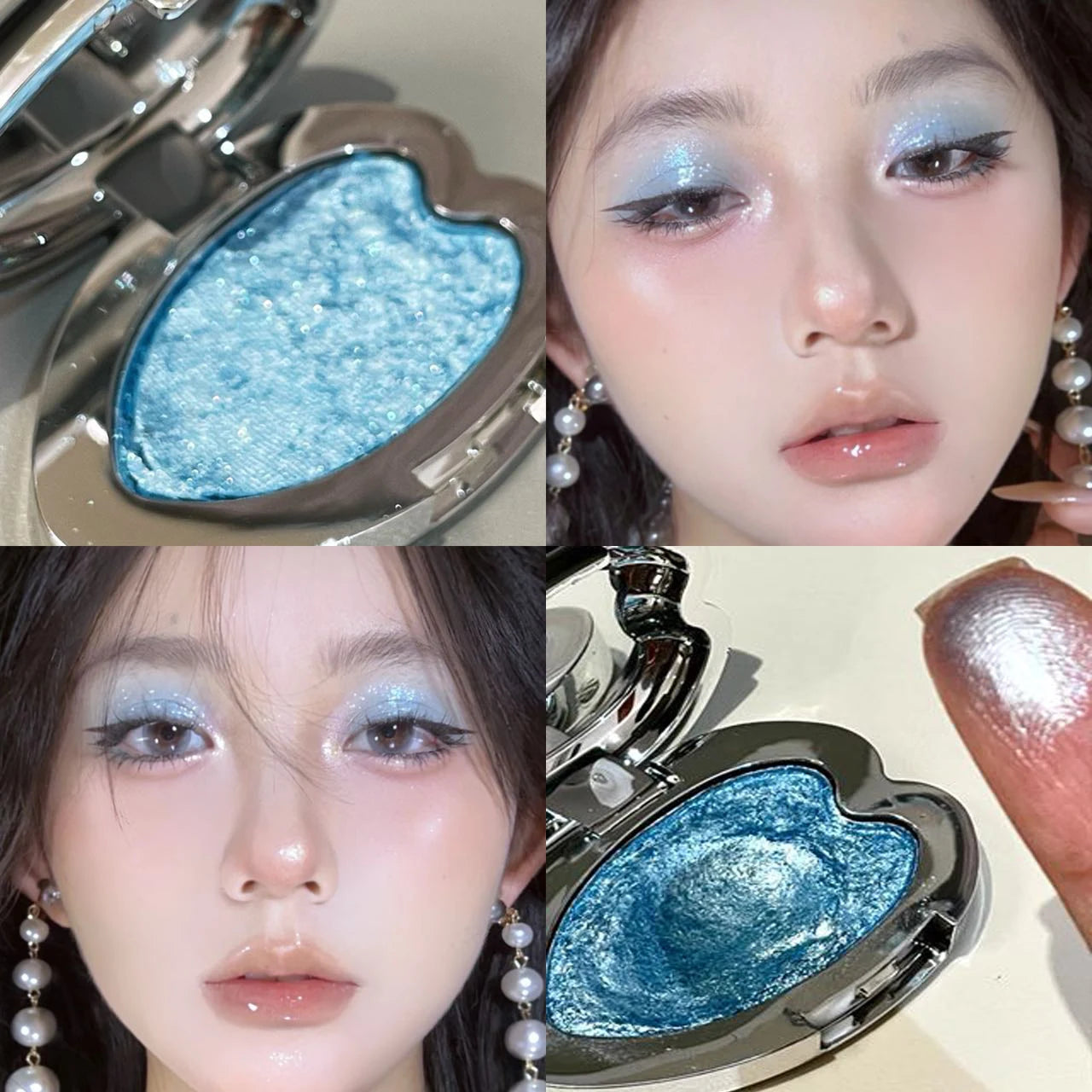 Pearlescent Blue Metallic Eyeshadow Palette Punk Smoky Purple Mashed Potato Waterproof Shimmer Glitter Heart-shaped Eye...