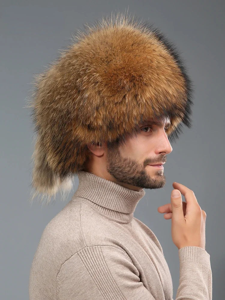 2024 Unisex Real Fox Fur Beanies Hat Mongolian Hat Unique Process Fox Tail Design Luxury Winter Warm Hats For Fashion Bomber Hat