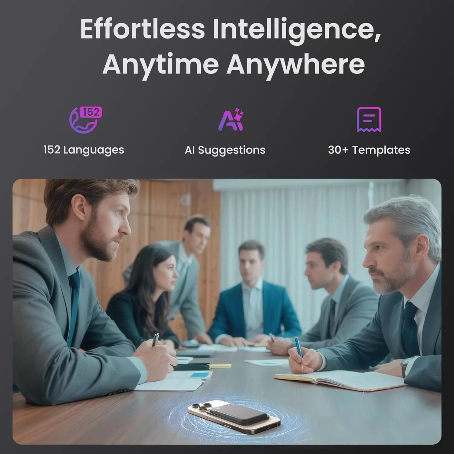 AI Voice Recorder with Noise Cancellation, 152 Languages, 64GB, App Control for Meetings & Lectures, Gray