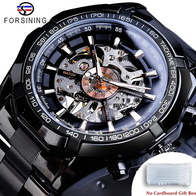 Forsining 2021 Stainless Steel Waterproof Mens Skeleton Watches Top Brand Luxury Transparent Mechanical Sport Male Wrist Watches - Kimlud